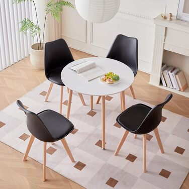 DEYARNA HOME Комплект обіднього столу та стільців, обідній стіл та 4 стільці, стільці з оксамиту, стільниця з МДФ, чорні ніжки столу, сучасний кухонний стіл (Білий/Рожевий, 80 * 80 * 75 см)