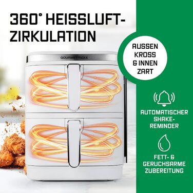 Фритюрниця повітряна GOURMETmaxx з 2 камерами, 10 л (2x 5л), вертикальна, з сенсорним дисплеєм