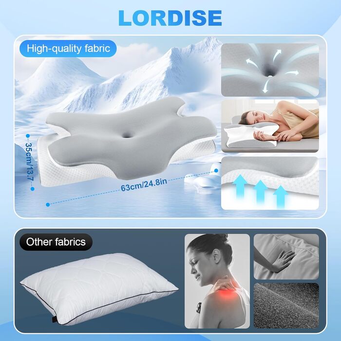Ортопедична подушка для шиї LNZHAO з Memory Foam - для сну на боці, спині, животі - для зняття болю в шиї та плечах (сіра)