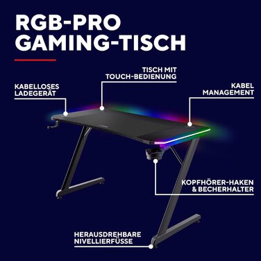 Ігровий стіл Trust Gaming GXT 709W Luminus RGB з підсвічуванням LED, 10 режимів, USB, для геймерів, білий (120x60 см)