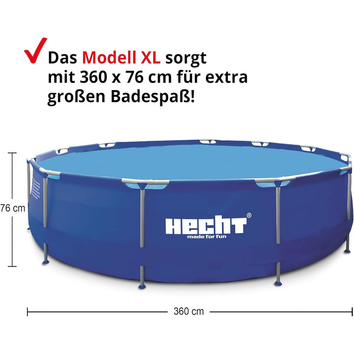 Басейн зі сталевим каркасом Hecht 360 x 76 см і 300 x 76 см на вибір сімейний басейн круглий з металевим каркасом XXL відкритий, розвага для купання всієї родини у власному саду, 4,383 літра (XL, 360 x 76 см)