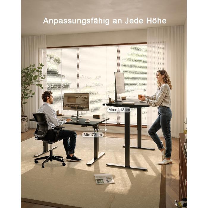 Електричний стіл JUMMICO з регулюванням висоти та USB-портом для зарядки, 100 x 60 см, білий (чорний)