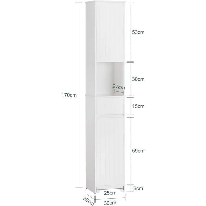 Купити BZR109-W Висока шафа для ванної кімнати вузька, біла, BHT 30x170x30см