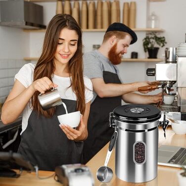 Кавова банка ROCKY&CHAO з нержавіючої сталі 2,8L з віконцем, для кавових зерен, чаю, горіхів, какао. Зберігає свіжість до 1кг. MCUK-2.8L-Silver