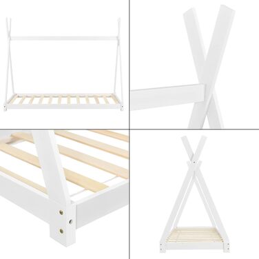 Ліжко дитяче Onejda Tipi від en.casa, 80x160 см, білий колір, з сосни