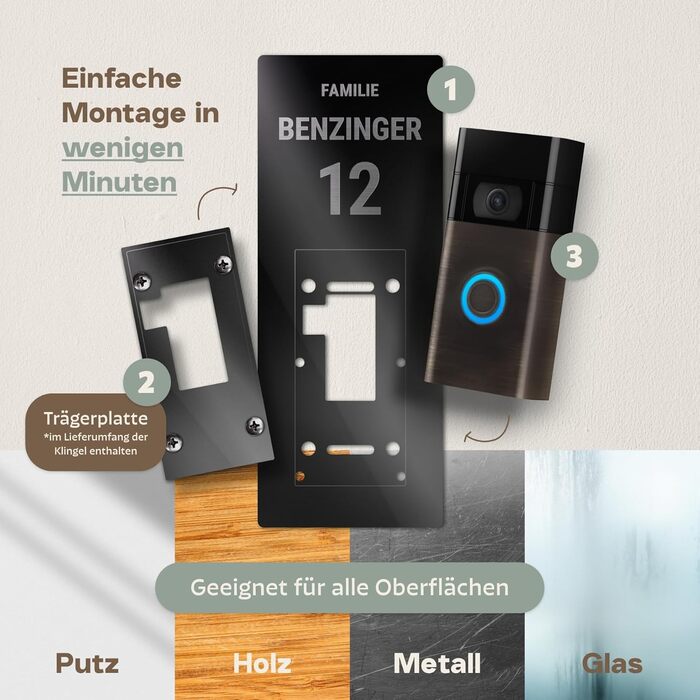 Персоналізоване дзвоник для Ring Doorbell 2, 3, 4 – акрилове табличко з іменем для поштової скриньки – табличка на двері з гравіюванням – прямокутна табличка для поштової скриньки