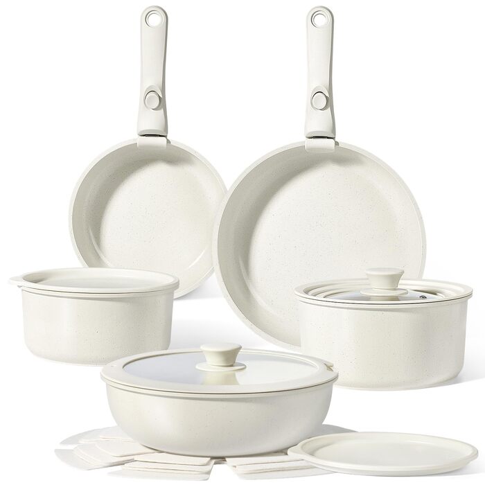 Набір посуду GiPP 15 предметів: сковороди та каструлі з антипригарним покриттям, індукційні, знімні ручки, для всіх плит, сумісні з духовкою