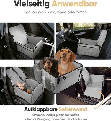 Надміцне автокрісло HERODENWERK для собак-посилені стінки і 5 ременів безпеки-водонепроникне автокрісло для собак на задньому і передньому сидіннях (сірий)