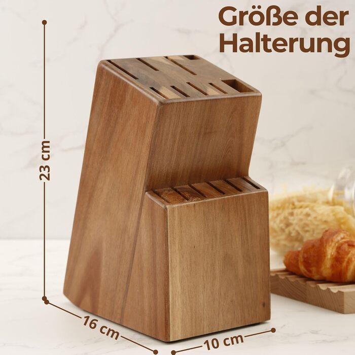 Набір ножів кухонних 15 шт. з дерев'яним блоком (з ножицями та точилкою). Набір ножів з блоком з масиву акації