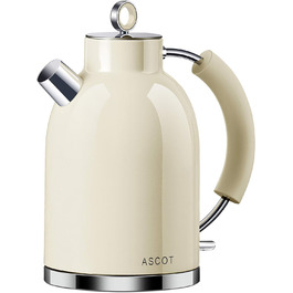 Електричний чайник ASCOT з нержавіючої сталі, електричний чайник Подарунки для чоловіків/жінок/сім'ї 1,5-літровий ретро-акумуляторний чайник кип'ятити насухо, автоматичне відключення (вершки)