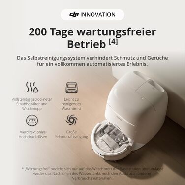 Робот-пилосос DJI Robo S з функцією миття підлоги, 25 000 Па потужність всмоктування, розпізнавання перешкод рівня дрона, два роботизовані руки, 200 днів без обслуговування, автоматичне очищення та сушіння моп-насадки DJI Robo S (версія з баком для води)