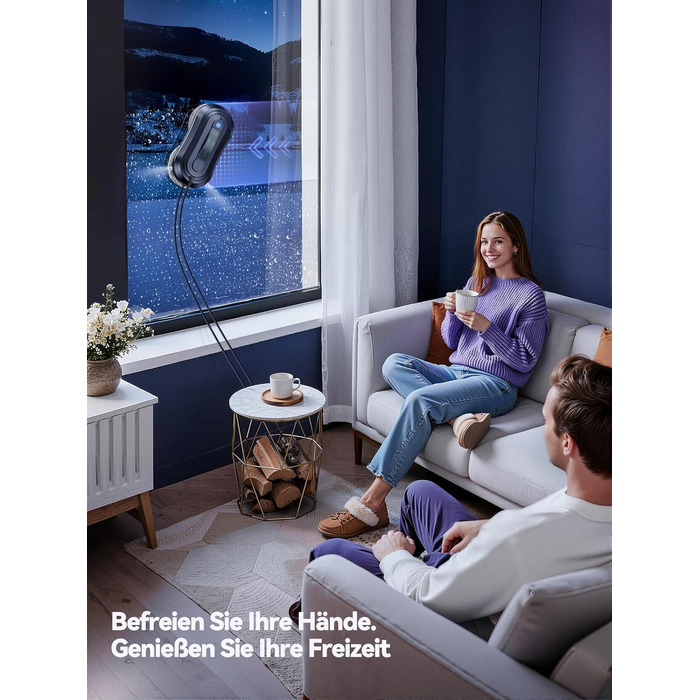 Робот для миття вікон Yeerain з функцією розпилення, потужність всмоктування 7000Pa, тиха робота, 3 режими очищення, інтелектуальна навігація, розпізнавання країв, в комплекті 10 мікрофібрових серветок сірого кольору 'Зоряне небо'