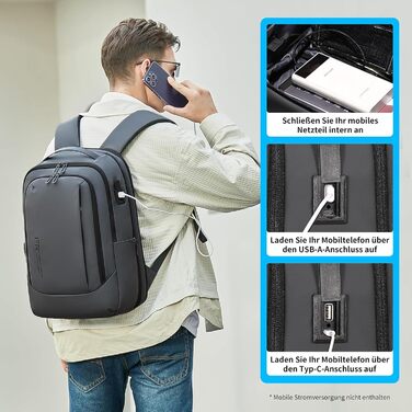 Рюкзак для ноутбука FENRUIEN 26L-38L, бізнес, 15.6 дюймів, USB-порт для зарядки, чорний, для чоловіків і жінок