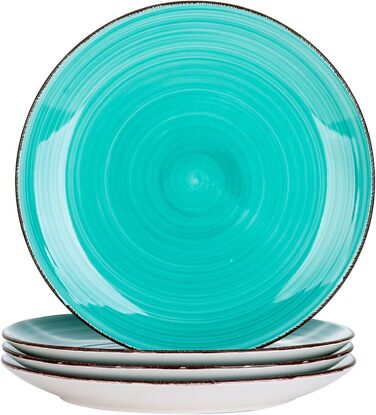 Кераміка для обідньої тарілки Vancasso, плоска тарілка Bella з 4 предметів, набір тарілок для посуду Тарілка для сніданку Обідня тарілка, стиль Марокко, обідня тарілка з 4 предметів ручного розпису зелена
