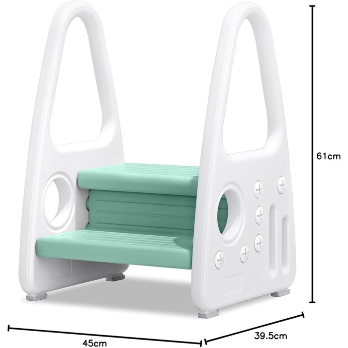 Триттхокер для дітей LZQ Kinder: 2 сходинки, навчальний стільчик-сходинка, піраміда, антиковзкий, пластик, для ванної/кухні, зелений