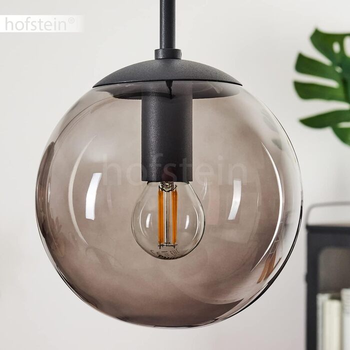Підвісний світильник Mesas, підвісний світильник з металу/скла з чорного/копченого скла у вінтажному дизайні, підвісний світильник з плафонами зі справжнього скла (Ø 16 см), висота 149 см, 5 світильників, 5 x E14, без лампочки