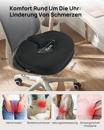 Ортопедична подушка-кільце Feagar: регульований ергономічний подушка-пончик для копчика, геморою та післяпологового відновлення, підходить для авто, офісного крісла та візка, чорна, великий розмір (90-140 кг)