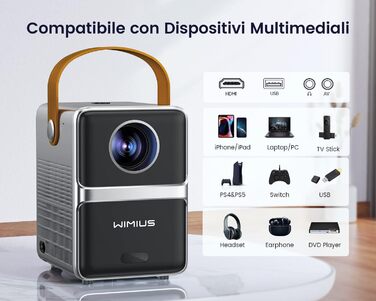 Mini-проектор WiMiUS 18000 Люмен з Wi-Fi та Bluetooth, 1080P Full-HD, для домашнього кінотеатру, сумісний з iOS/Android/Laptop/USB/PS5/AV, чорний