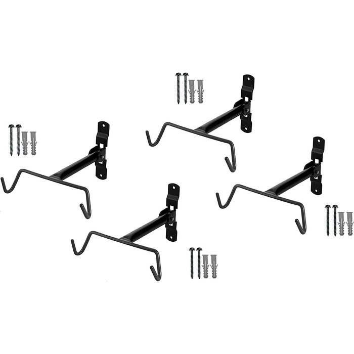 Настінна вішалка для велосипедів P4B / складна-для кріплення до рами для велосипедів і електровелосипедів / виготовлена зі сталі / вантажопідйомність 20 кг / Чорний / Чорний (C) 4 шт. Чорний / Чорний)