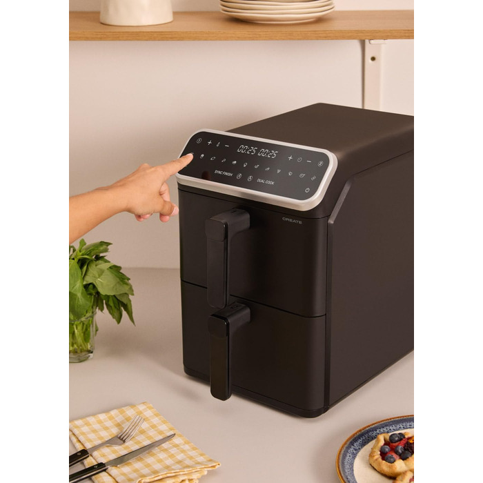 Фритюрниця без олії з пароваркою, 4.2л, 6 програм, скло, 1300W (11.2л Dual Stack, чорний)