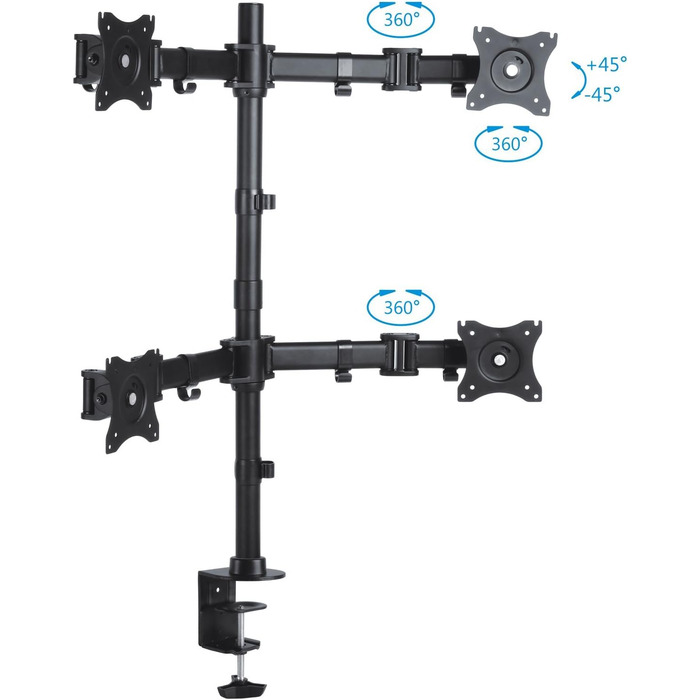 Кріплення для монітора PureMounts для 4 моніторів, 17-32 дюйми, до 8 кг, VESA 75/100, 360° оберт, регулювання висоти та нахилу, чорний