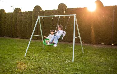 Гойдалка-гніздо для саду HyperMotion Storchennest з А-рамою, 2 місця, 150 кг, зелено-сіра (HYP1)