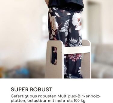 Стілець-сходинка Montessori Mobli для малюків: білий, з берези, лакований, регульовані сходинки для незалежності та безпеки