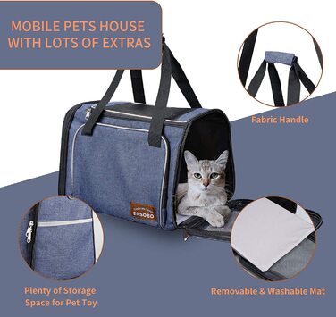Сумка для перенесення кішок ENSOBO, складна сумка для перенесення собак сумка для перенесення кішок, сумка для перенесення домашніх тварин, переноска з м'яким матрацом для перевезення поїздом/автомобілем / літаком