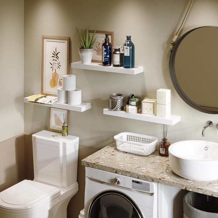 Полиці настінні BAMEOS, комплект з 2 шт, 60 см, білі - декор для ванної, кухні, вітальні, спальні