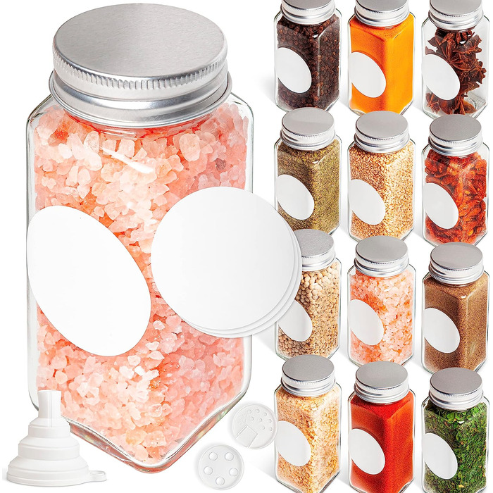 Набір банок для спецій Greeano з дерев'яною кришкою, 12 шт. по 120 мл – скляні ємності для спецій зі знімним розсіювачем