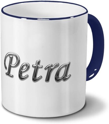 Кружка з іменем Петра - Хромований напис - Іменна кружка, кавова кружка - Колір (Синій)