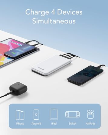 Входи, 4 виходи, сумісний з iPhone, Samsung, Huawei, 26800mAh Power Bank USB C, 3