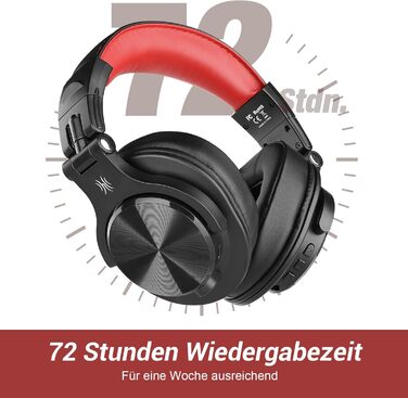 Накладні навушники OneOdio Bluetooth, 72h HiFi, бездротові, роз'єм 6,35 мм і 3,5 мм, червоний