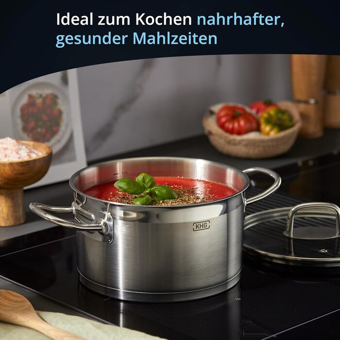 Каструля KHG 14 см з нержавіючої сталі, індукційне дно, 1.5 л | Для всіх плит, миється в посудомийній машині