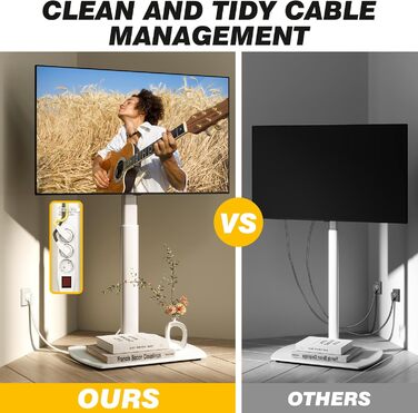 Підставка для телевізора біла, на підлогу, для 32-65 дюймів, до 35 кг, регульована висота, поворотна, VESA 400x400 мм