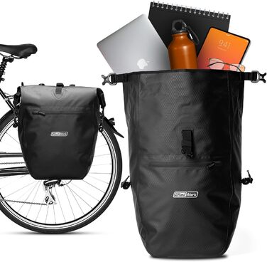 Кофр для багажника 25,4 л, 100 водонепроникний, з ручкою для перенесення та плечовим ременем, велосипедна сумка багажник, сумка багажника, велосипедні сумки задні чорні, 2Radwerk