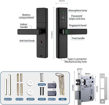 Розумний дверний замок Xenocam, безключовий доступ за відбитком пальця, біометричний сенсор, клавіатура, APP і NFC, сумісний з Tuya