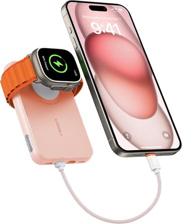 Вт PD, 10000 мАг, кабель Apple, Apple Watch, 2 шт. USB-C, LED-дисплей, рожевий, 20