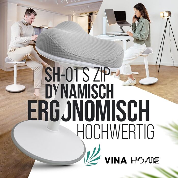 Офісний стілець Zip SH-01S з знімним чохлом | Ергономічний стілець для роботи та відпочинку | Має ефект гойдання, регулювання висоти (47-65 см), сертифікований IGR | Колір: світло-сірий