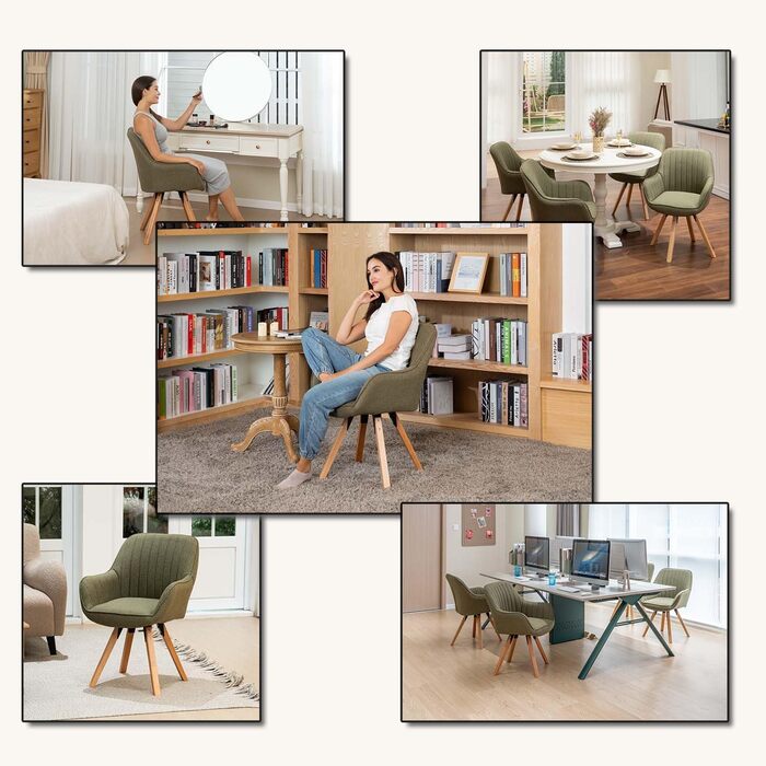 Крісло для їдальні Cosy - обертове, з підлокітниками, зелене, на дерев'яних ніжках