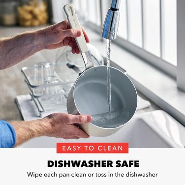 Набір посуду GreenPan x Bobby Flay 13 предметів: професійний алюміній, антипригарне покриття Ceramic, без PFAS/PFOA, індукційний, силіконові ручки, сумісний з посудомийною машиною (2.53QT соусниця з кришкою, кремовий)