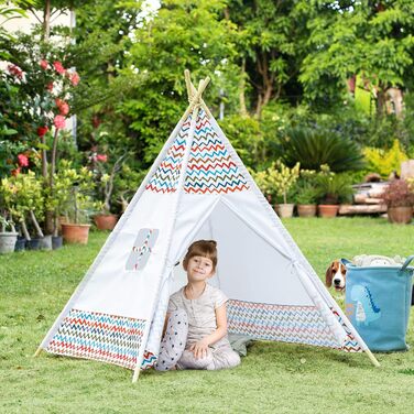 Дитячий намет HOMCOM для дітей старше 3 років, Тіпі з дерева з вікном, для дому та вулиці, 120x120x155 см, білий