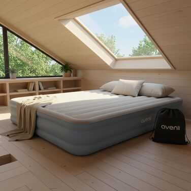 Надувний матрац Avenli для 2 осіб 203x152x33 см з вбудованим насосом - самонадувний, флоксовий, для кемпінгу та дому