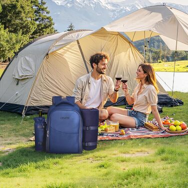 Рюкзак для пікніка VEVOR (20 л) на 2 особи з ізольованим відділенням, тримачем для пляшок/вина, ковдрою та набором посуду для пікніків, походів та кемпінгу, темно-синій