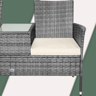 Лавка для кіно з поліротангу сіра/бежева 143x55x88см