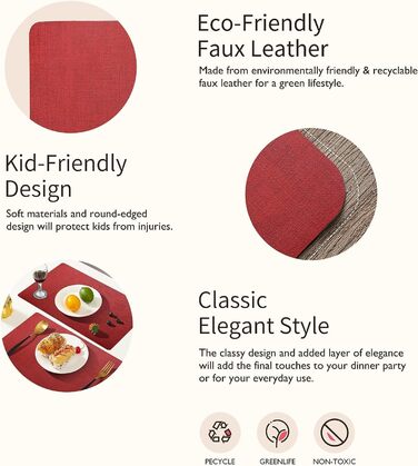 Набори підставки під тарілки Purejoy, 6 шт., сірі, миючіся, неслизькі, термостійкі, з PU шкіри, 43x30 см (червоні)