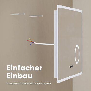 Дзеркало для ванної кімнати EMKE LED 90x70 см з підсвічуванням, годинником та захистом від запотівання, IP44