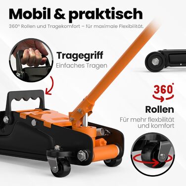 Гідравлічний домкрат Wagenheber 2.5T низький профілю для легкових авто та кліренсу, до 2500 кг (Помаранчевий)