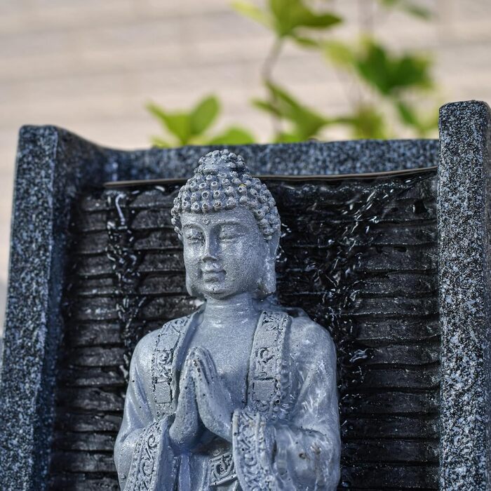 Фонтан для медитації Zen'Light Nirvana з Буддою та LED-підсвіткою. Сучасний декор для дому, Фен-Шуй, сірий, H 26 см