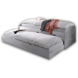 Шезлонг-тандем NESSI Modern з двома лежачими поверхнями 90 x 200 см - Практичне двоярусне ліжко для молодіжної кімнати - 96 x 64 x 206 см (Ш/В/Г) (Білий / Бетонний)